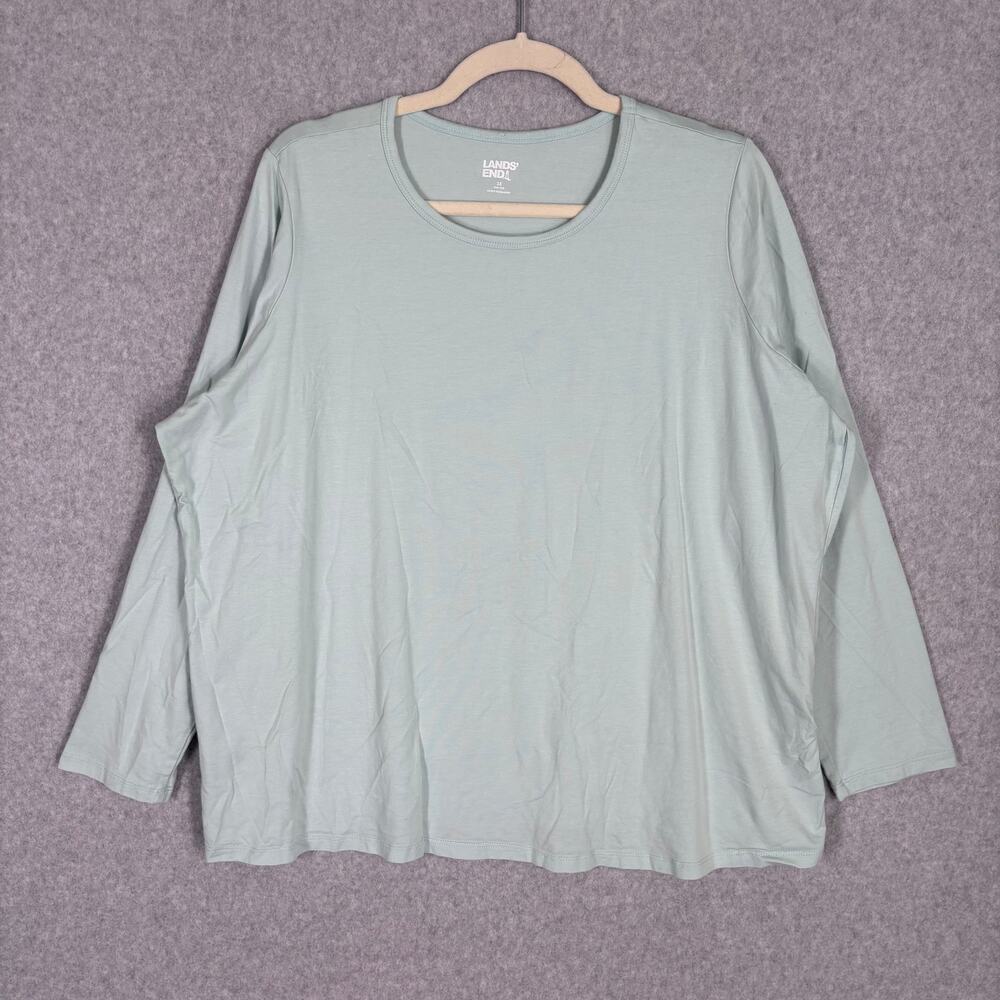 Lands End Shirt 2X Green Cotton Modal Stretch Thin Base Layer Basic Mint Soft